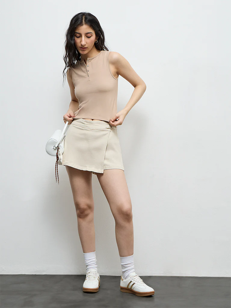 Nuon Beige Wrap Denim Skort