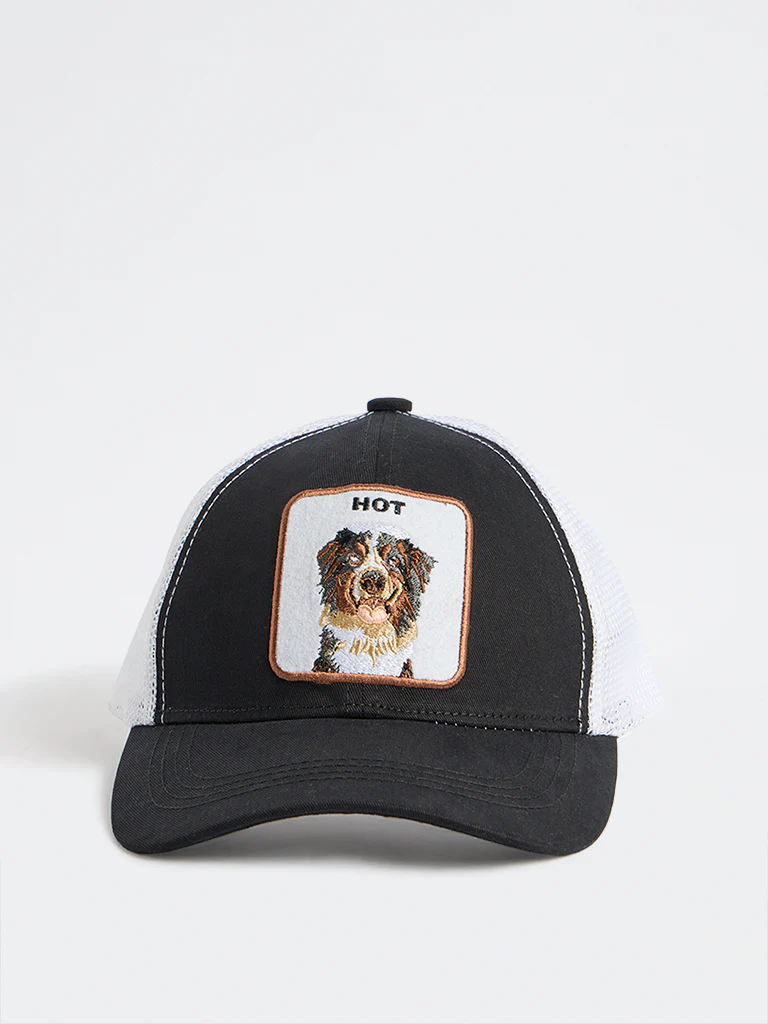 Nuon Black Animal Embroidered Trucker Cap