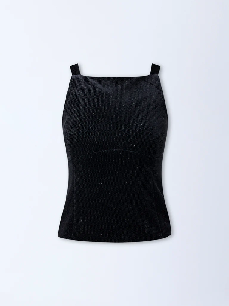 Nuon Black Bow-Detailed Velvet Cotton-Blend Top - Image 5