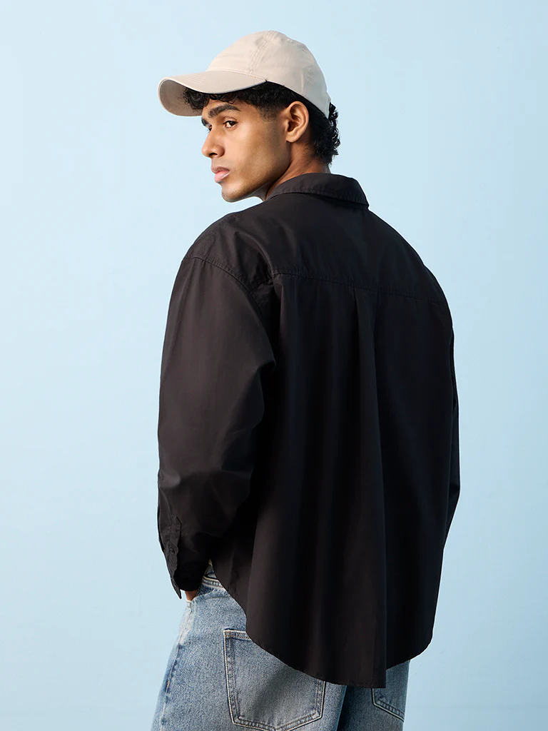 Nuon Black Boxy-Fit Cotton Shirt - Image 4