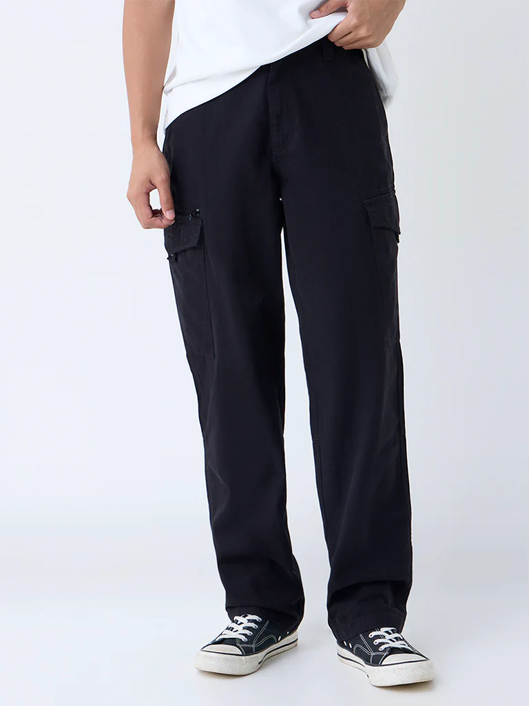 Nuon Black Cargo-Style Relaxed-Fit Jeans - Image 3