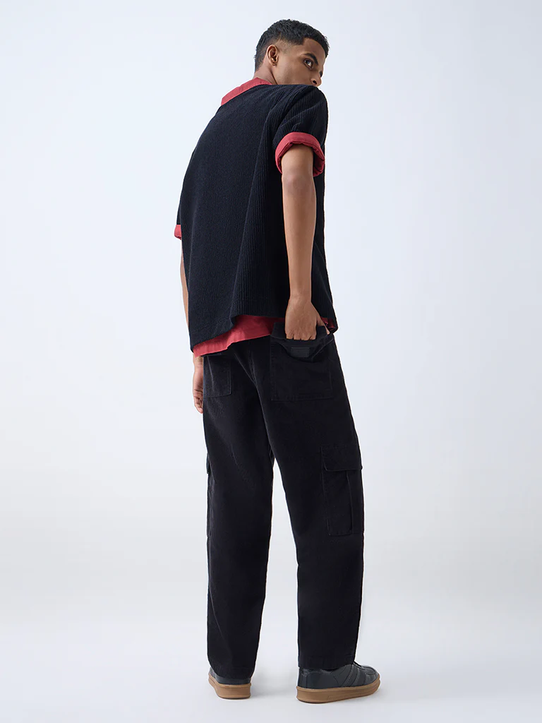 Nuon Black Cargo-Style Relaxed-Fit Mid-Rise Corduroy Pants - Image 5
