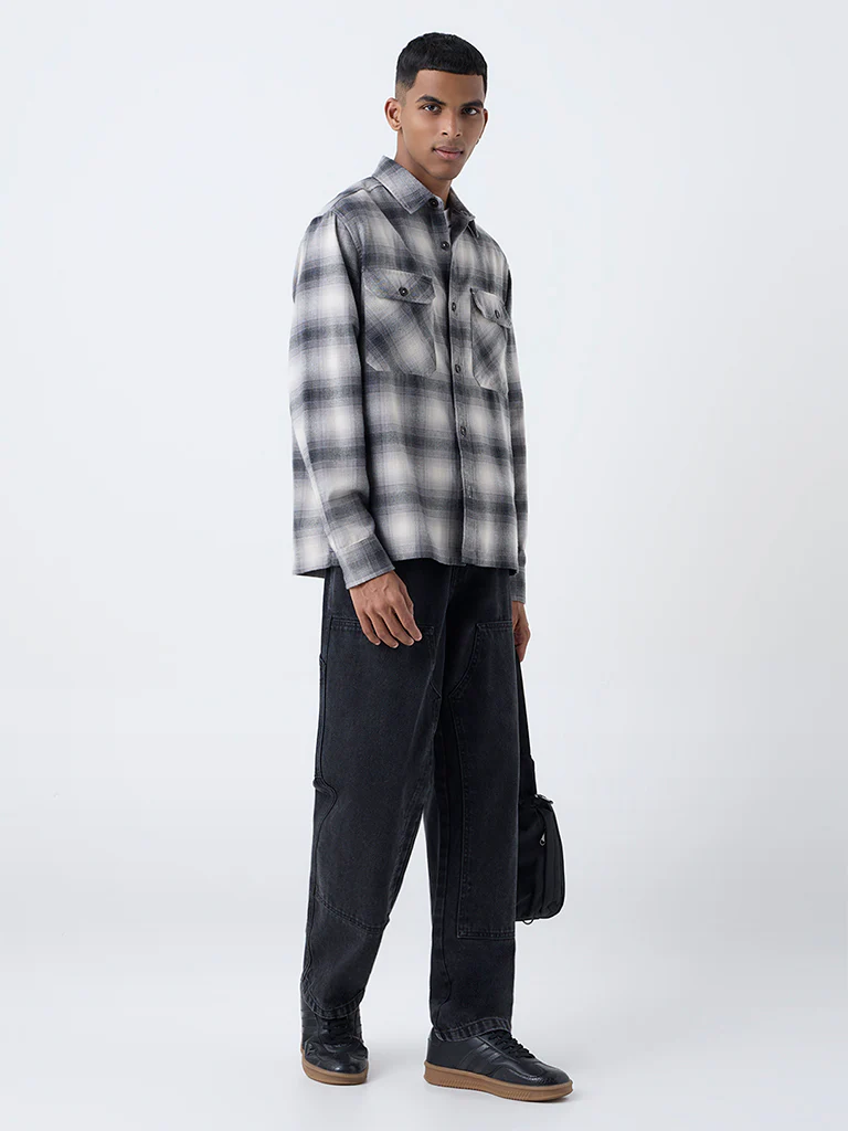 Nuon Black Check Pattern Relaxed-Fit Cotton-Blend Shirt - Image 2