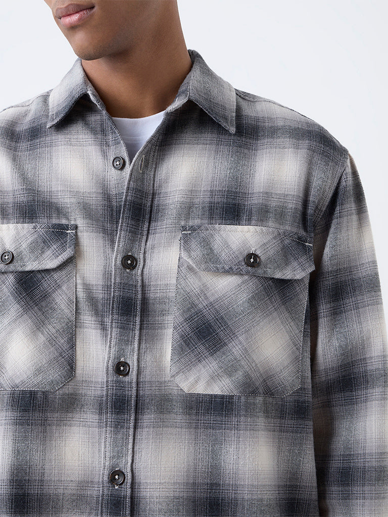 Nuon Black Check Pattern Relaxed-Fit Cotton-Blend Shirt - Image 3