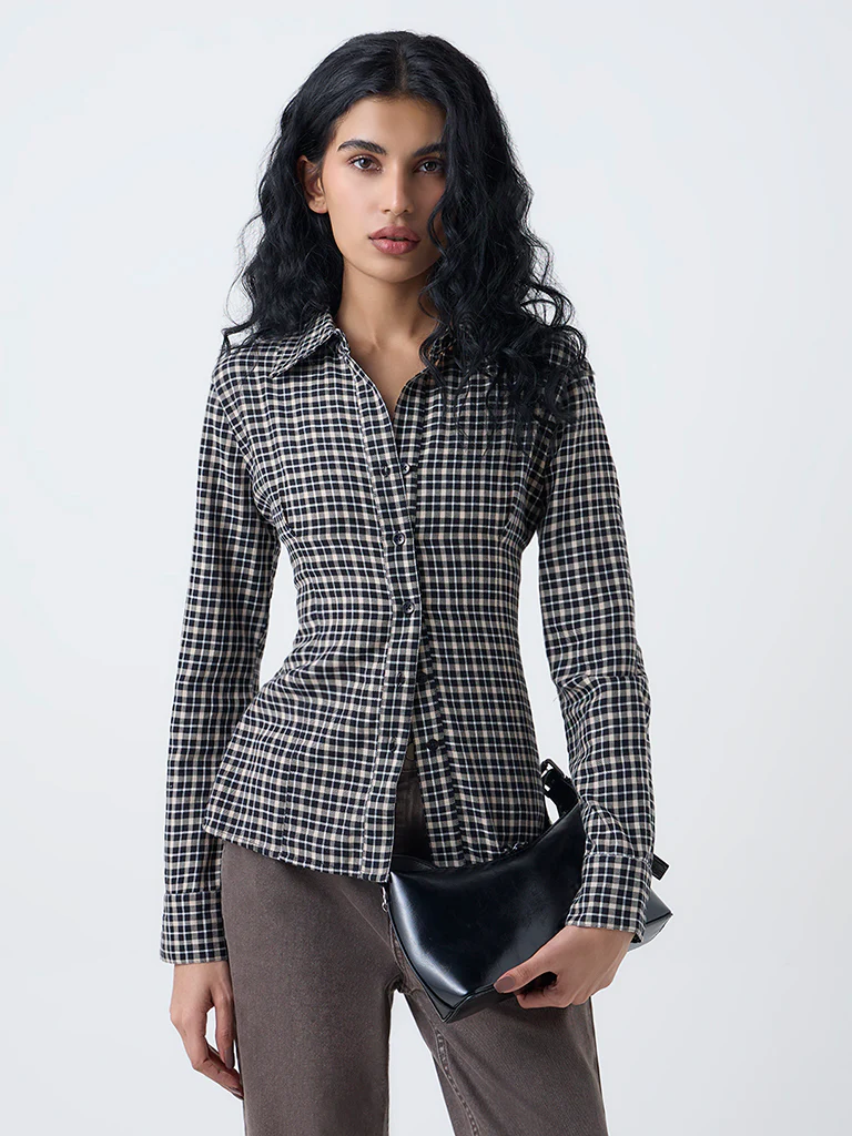 Nuon Black Check Printed Cotton Shirt
