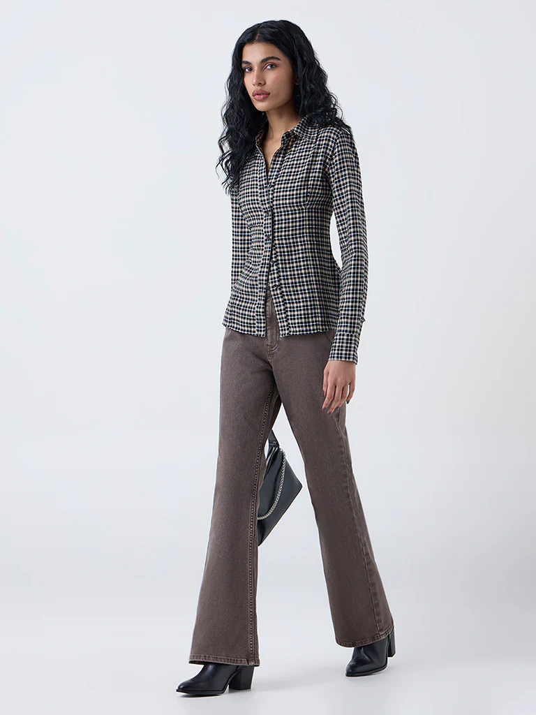 Nuon Black Check Printed Cotton Shirt - Image 2