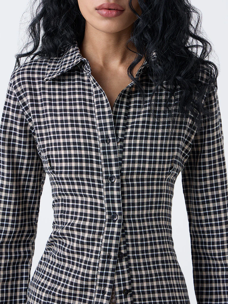 Nuon Black Check Printed Cotton Shirt - Image 3