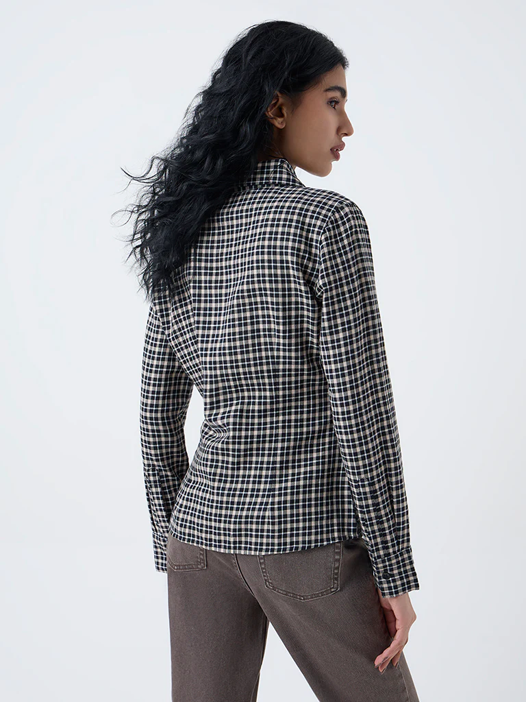 Nuon Black Check Printed Cotton Shirt - Image 4