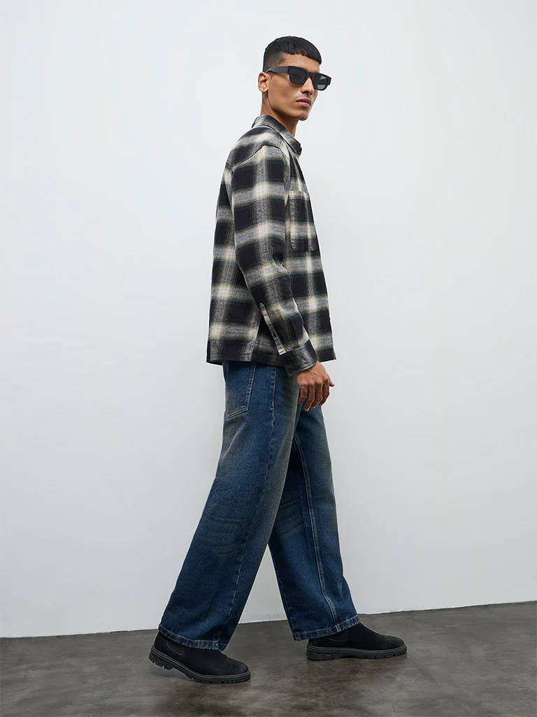 Nuon Black Check Relaxed Fit Cotton Shirt - Image 2
