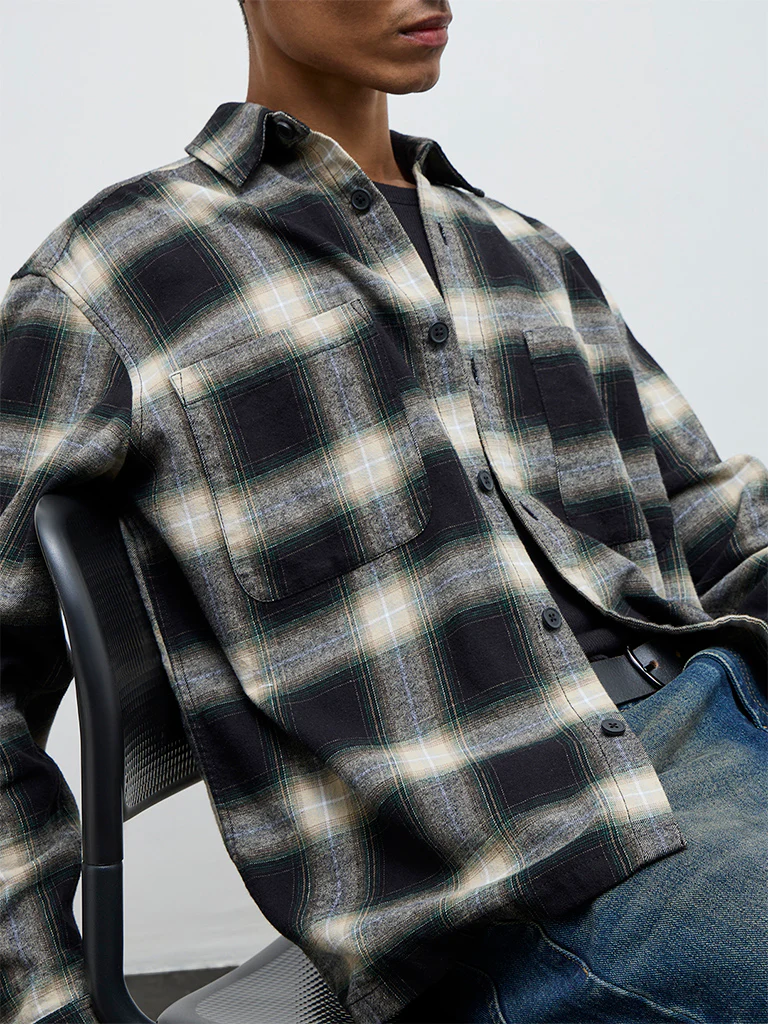 Nuon Black Check Relaxed Fit Cotton Shirt - Image 3