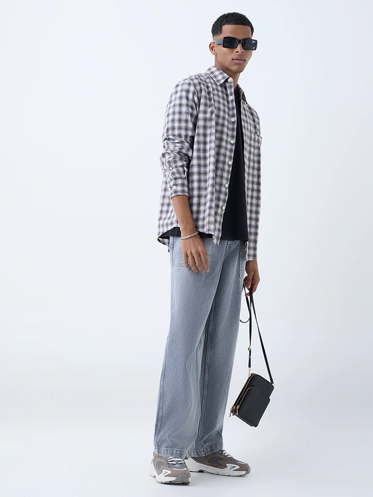 Nuon Black Checkered Relaxed-Fit Cotton Shirt - Image 3