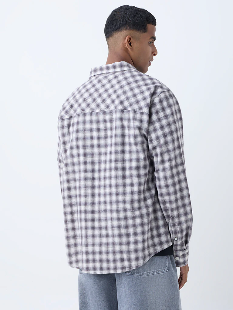 Nuon Black Checkered Relaxed-Fit Cotton Shirt - Image 5