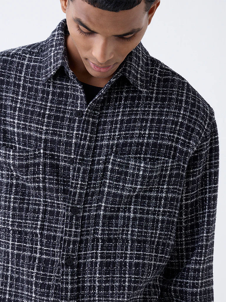 Nuon Black Checkered Relaxed-Fit Cotton Shirt - Image 3