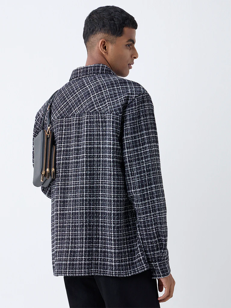 Nuon Black Checkered Relaxed-Fit Cotton Shirt - Image 4