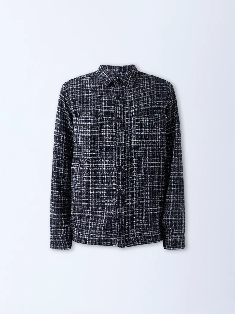 Nuon Black Checkered Relaxed-Fit Cotton Shirt - Image 5