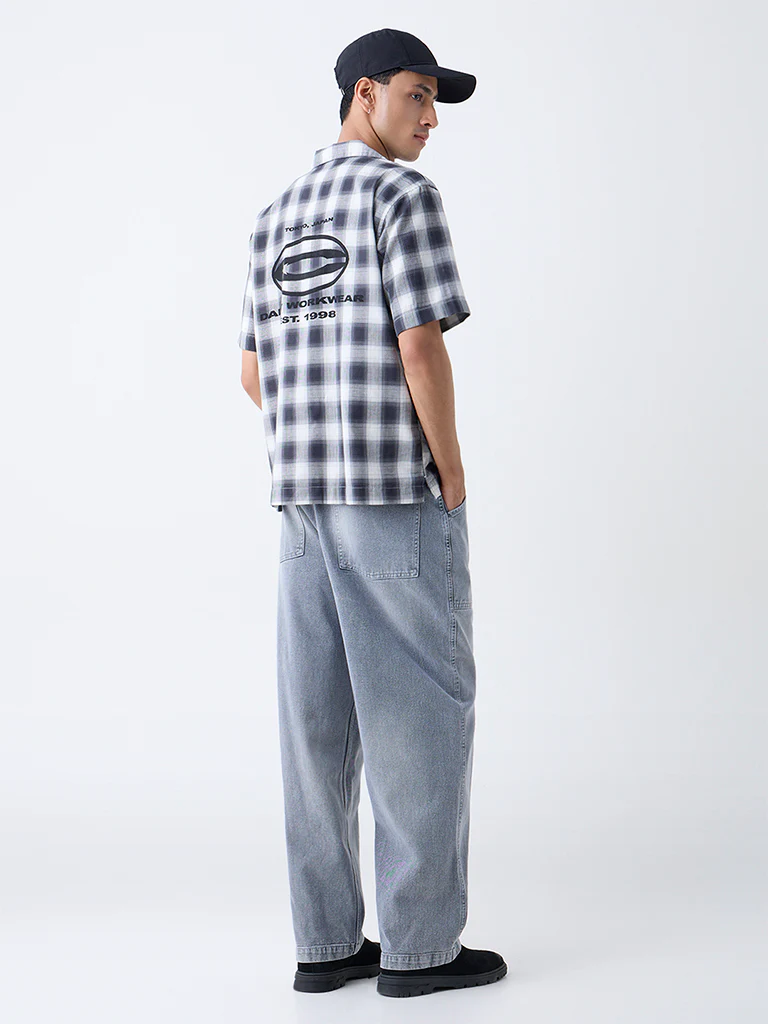 Nuon Black Checkered Relaxed-Fit Cotton Shirt - Image 5