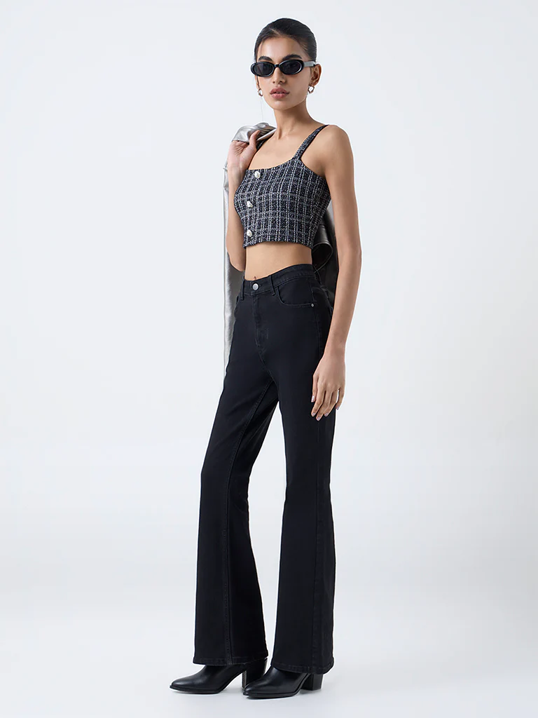 Nuon Black Checkered Tweed Top - Image 2