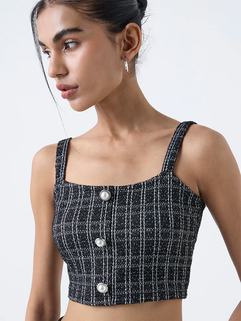 Nuon Black Checkered Tweed Top - Image 3