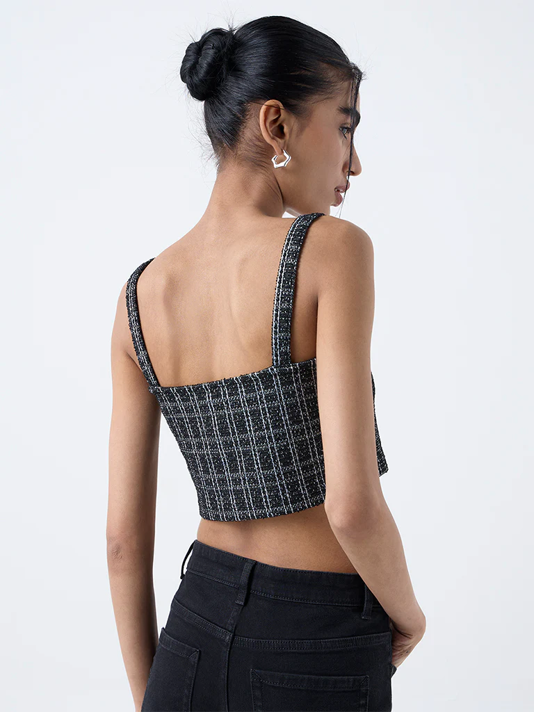 Nuon Black Checkered Tweed Top - Image 4