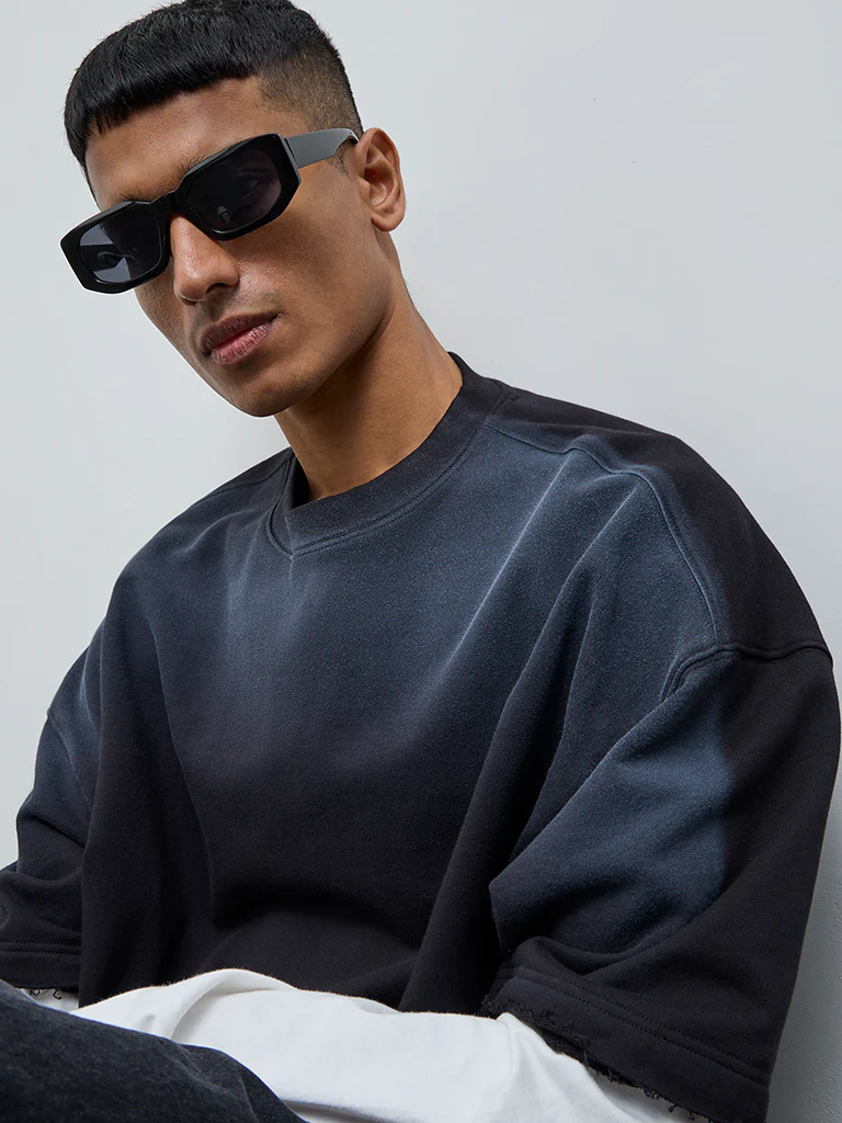 Nuon Black Contrast Detailed Relaxed-Fit Cotton T-Shirt - Image 3