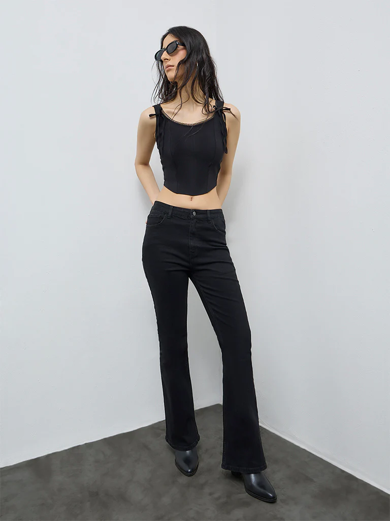 Nuon Black Corset-Style Top - Image 2