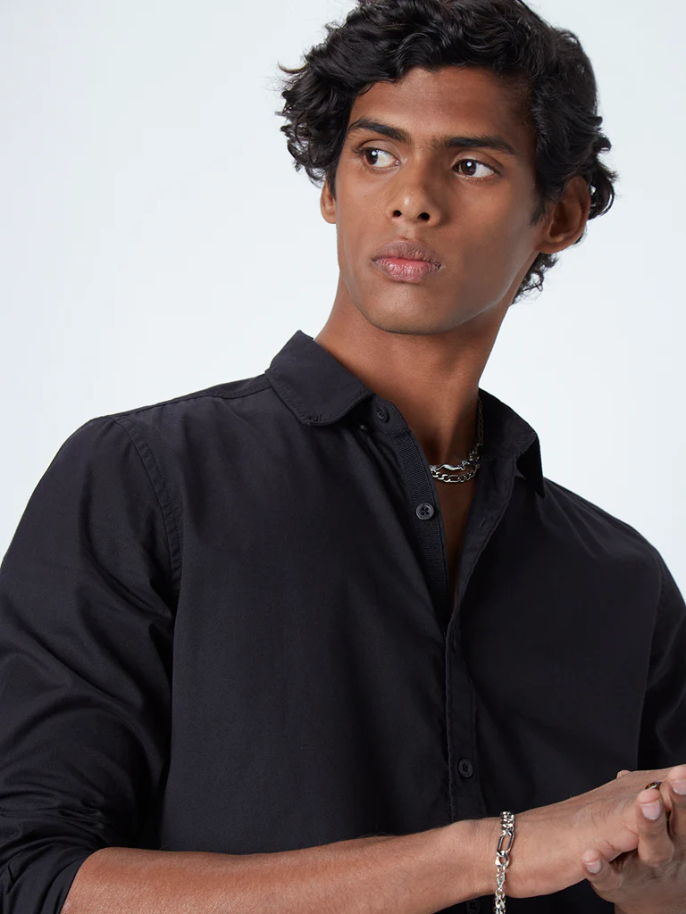 Nuon Black Cotton Slim-Fit Shirt - Image 3