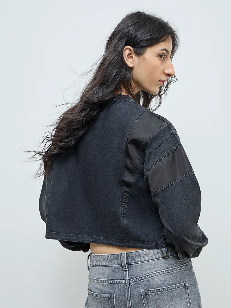 Nuon Black Denim-Inspired Cotton-Blend T-Shirt - Image 4
