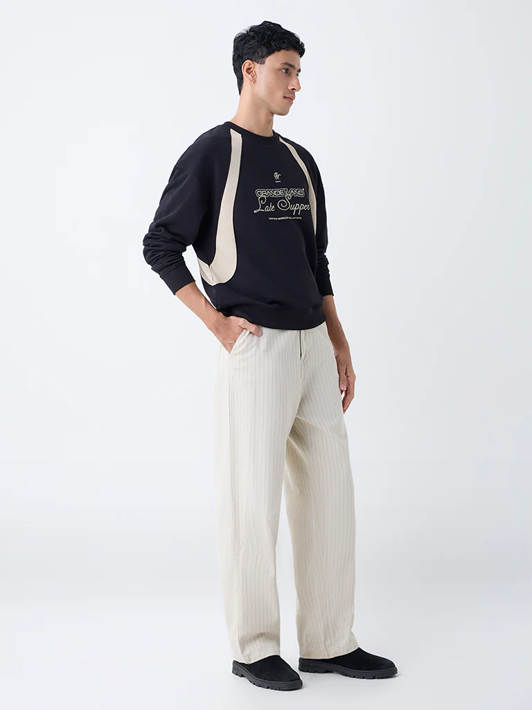 Nuon Black Drop Shoulder Relaxed-Fit Cotton-Blend Sweatshirt - Image 2