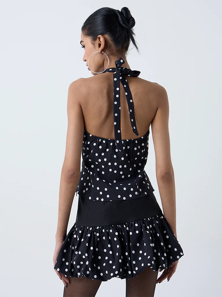 Nuon Black Polka Dots Halter-Neck Top
