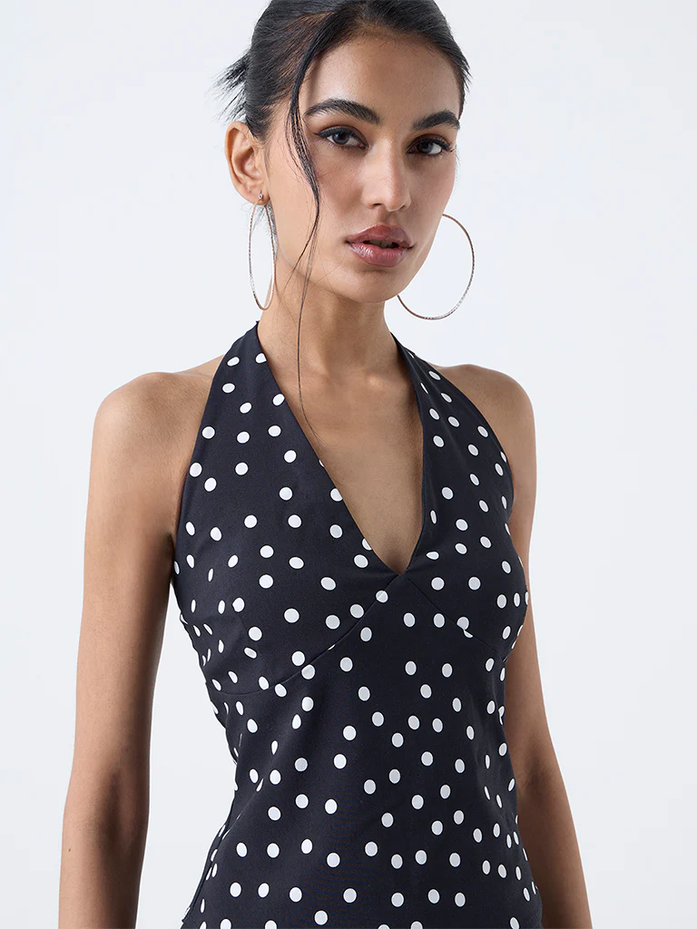 Nuon Black Polka Dots Halter-Neck Top - Image 2