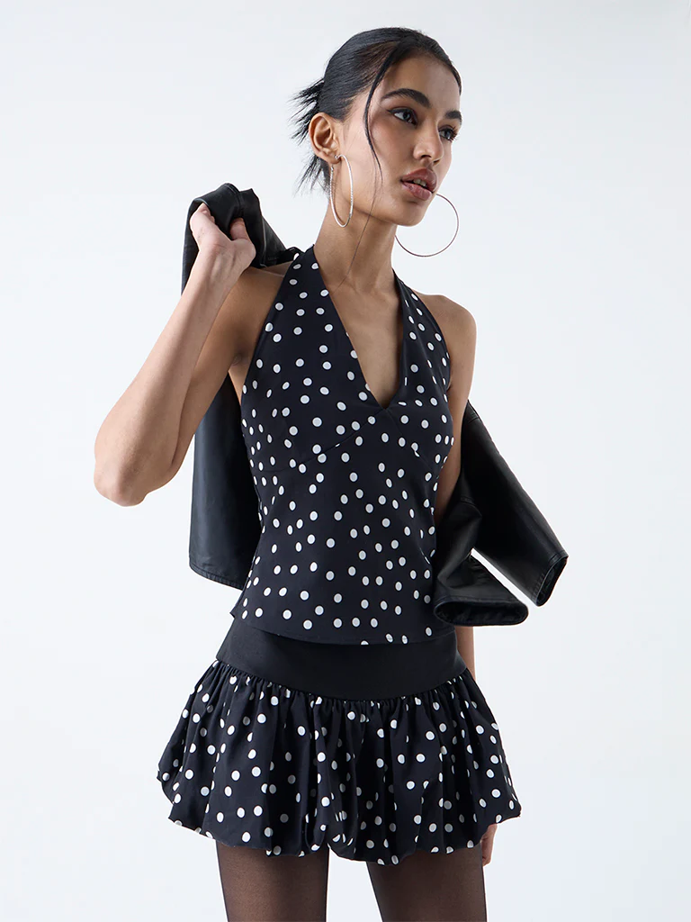 Nuon Black Polka Dots Halter-Neck Top - Image 4