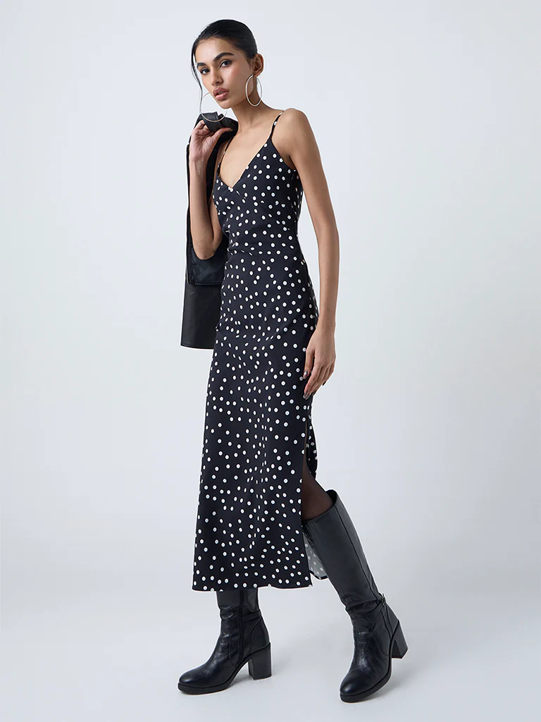 Nuon Black Polka Dotted Straight Dress - Image 2
