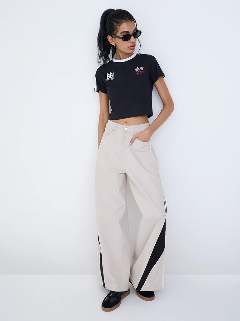 Nuon Black Printed Cotton T-Shirt