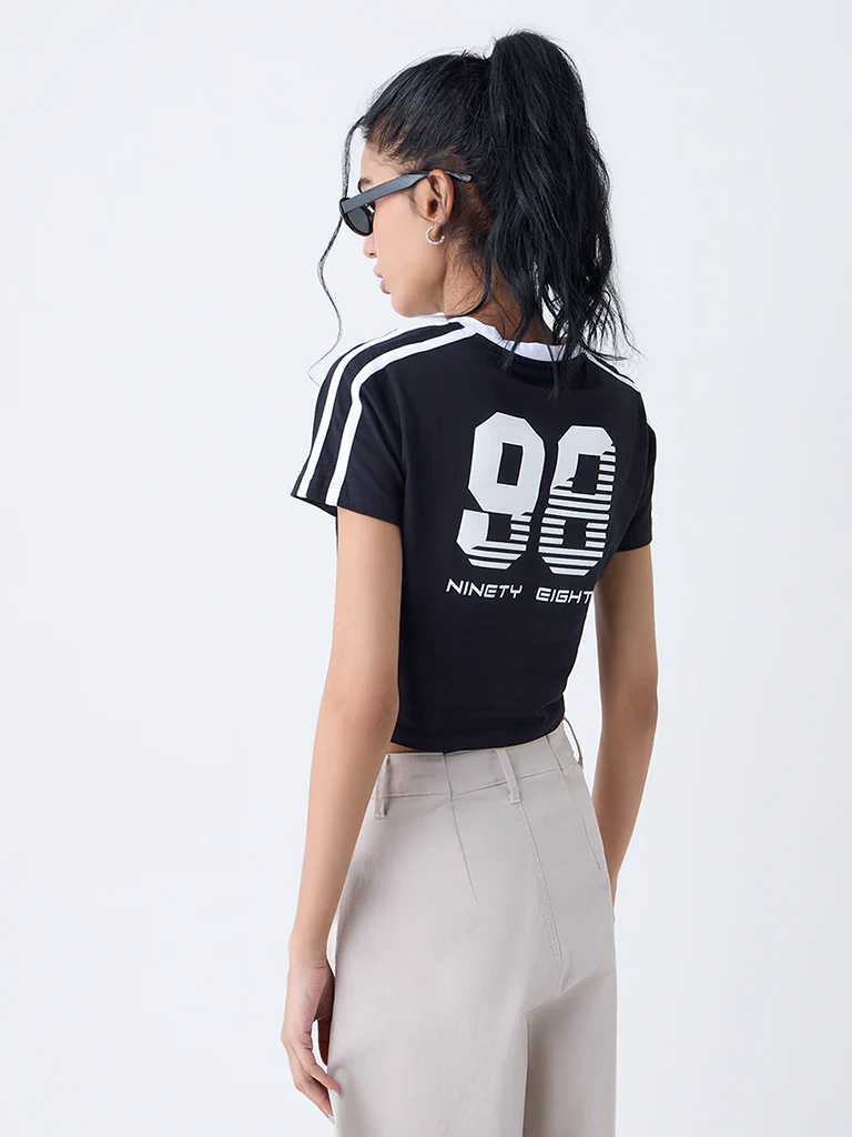 Nuon Black Printed Cotton T-Shirt - Image 4