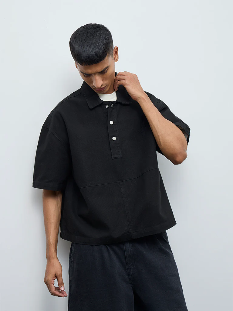Nuon Black Relaxed-Fit Denim T-Shirt - Image 2