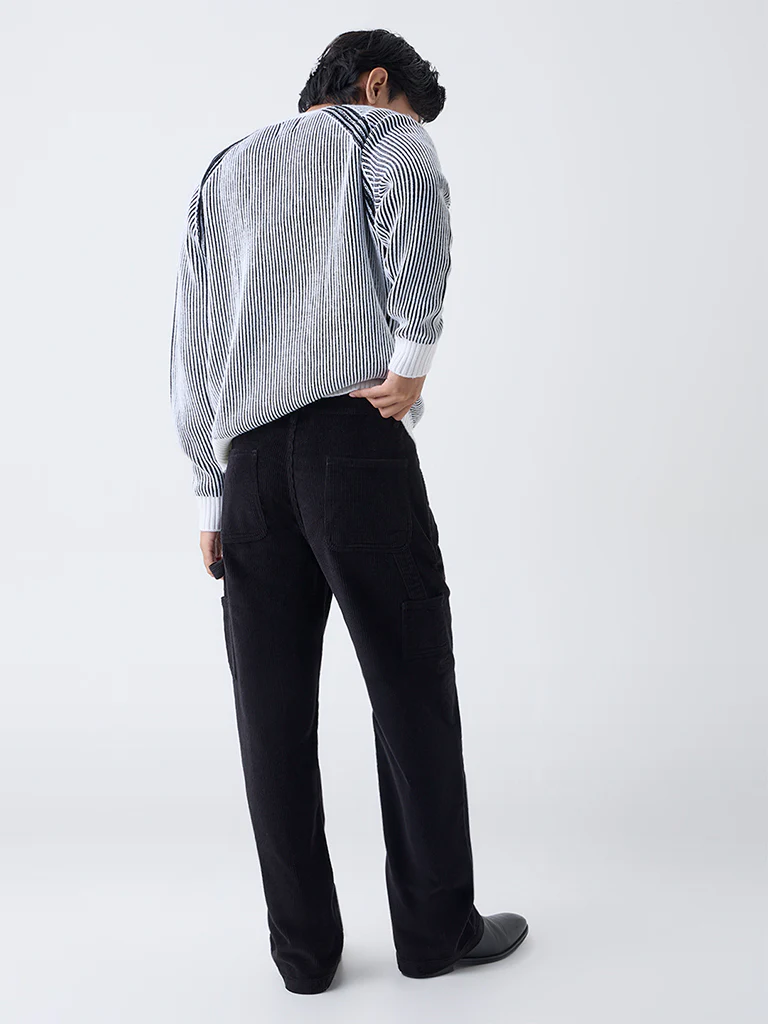 Nuon Black Relaxed-Fit Mid-Rise Corduroy Trousers - Image 5