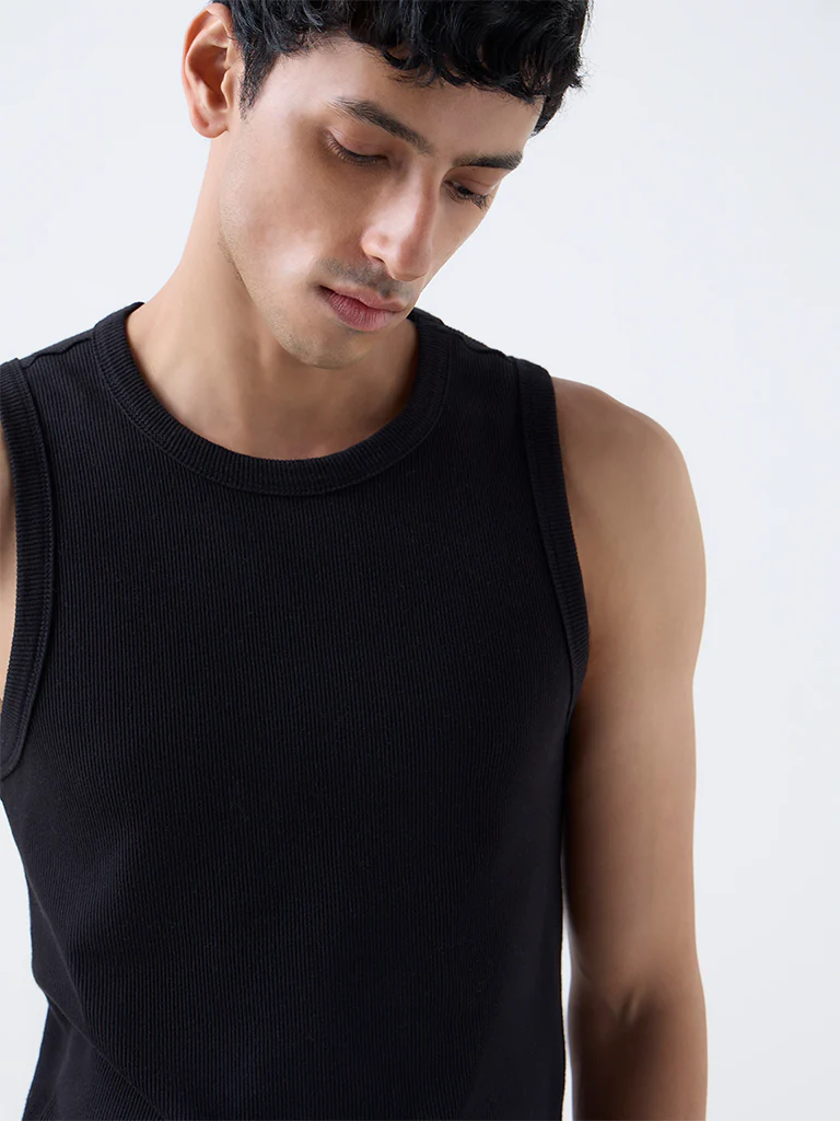 Nuon Black Ribbed Slim-Fit Cotton-Blend T-Shirt - Image 4
