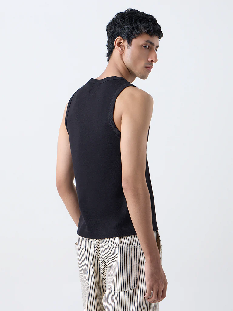 Nuon Black Ribbed Slim-Fit Cotton-Blend T-Shirt - Image 5