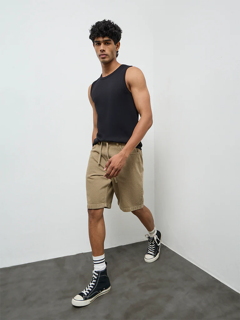 Nuon Black Ribbed Slim-Fit Cotton-Blend T-Shirt - Image 3