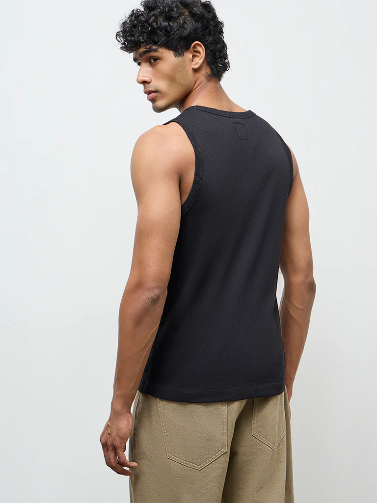 Nuon Black Ribbed Slim-Fit Cotton-Blend T-Shirt - Image 5
