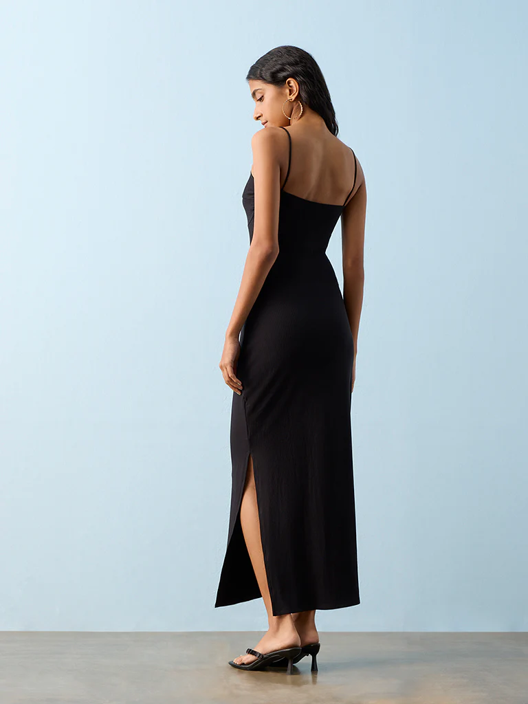 Nuon Black Ribbed-Textured Bodycon Dress - Image 4
