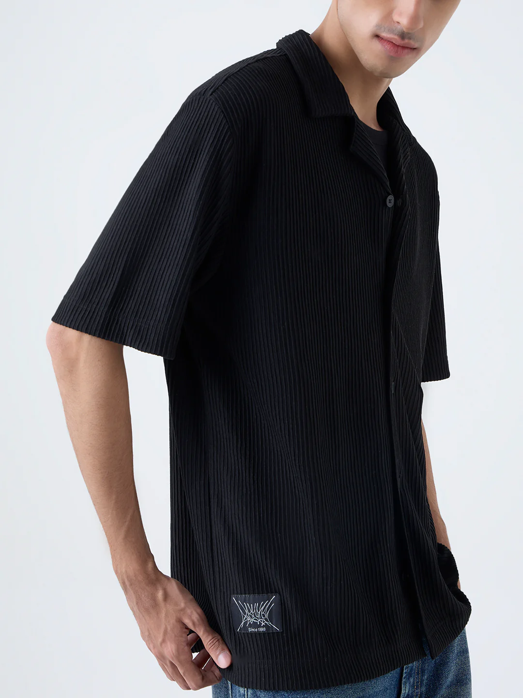 Nuon Black Ribbed-Textured Relaxed-Fit Shirt - Image 3