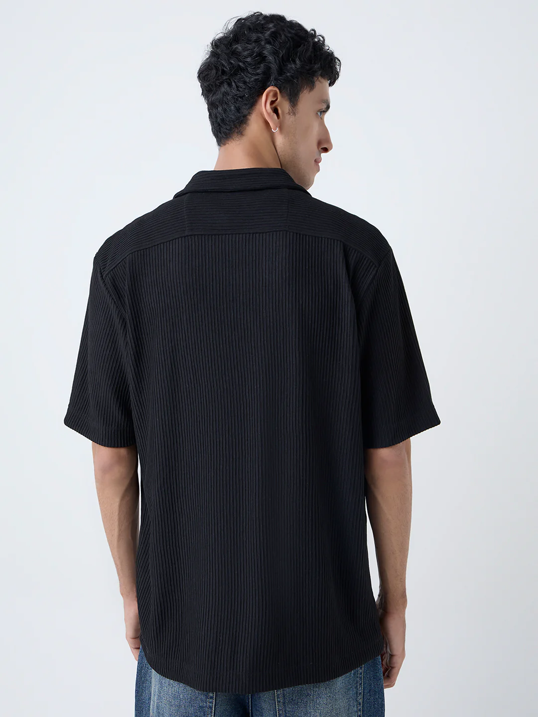 Nuon Black Ribbed-Textured Relaxed-Fit Shirt - Image 4