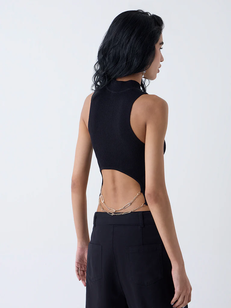 Nuon Black Ribbed-Textured Top - Image 4