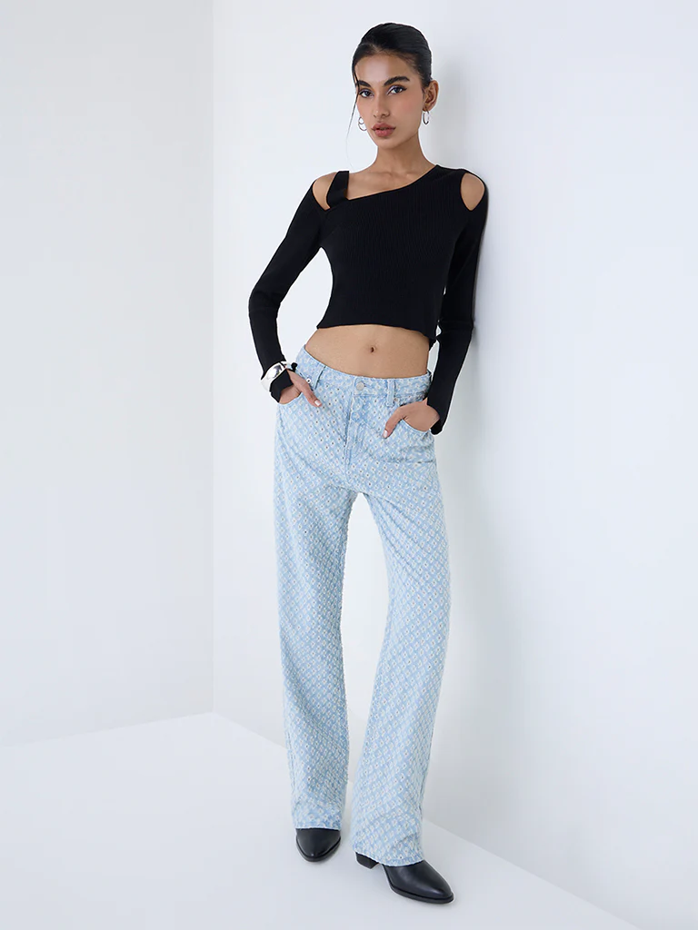 Nuon Black Ribbed-Textured Top - Image 2