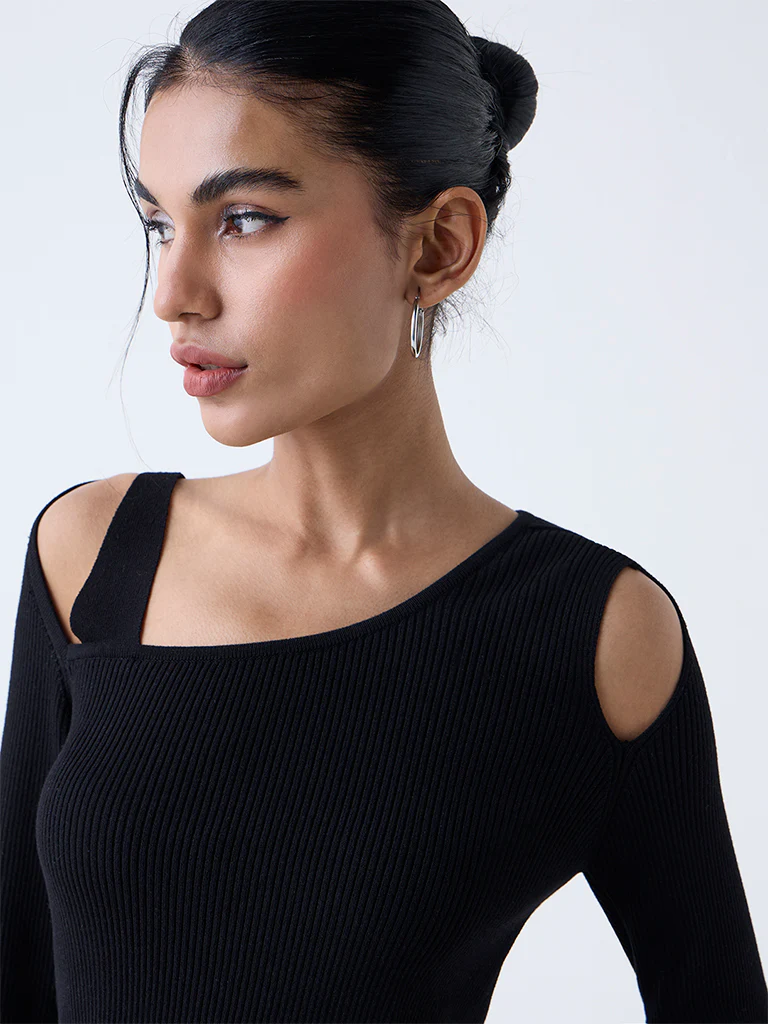 Nuon Black Ribbed-Textured Top - Image 3
