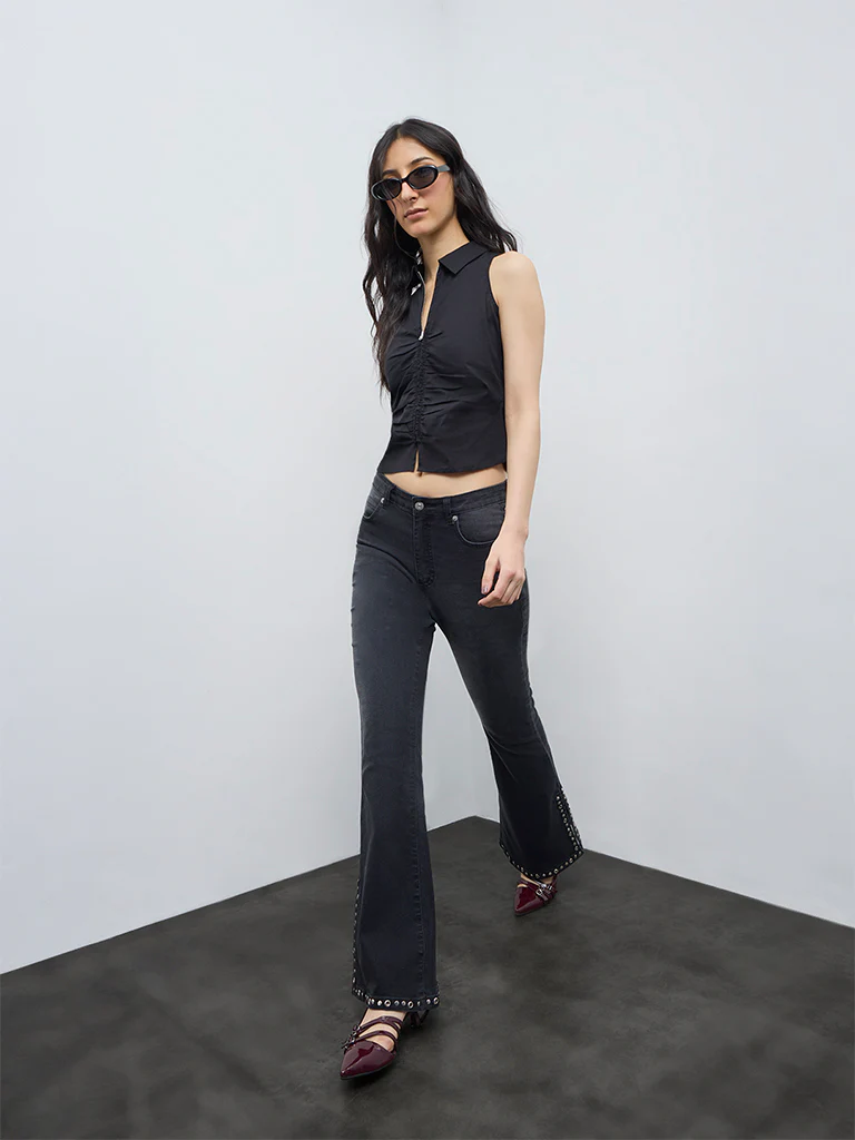 Nuon Black Ruched Top - Image 2