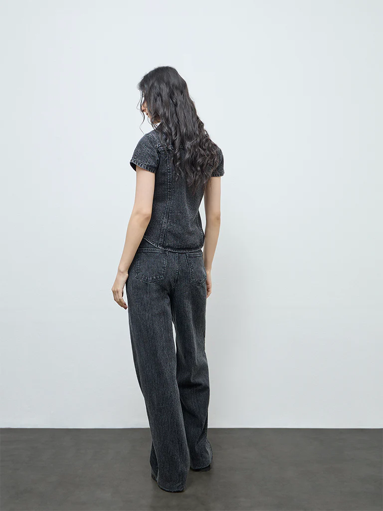 Nuon Black Self-Striped High-Rise Cotton Jeans - Image 4