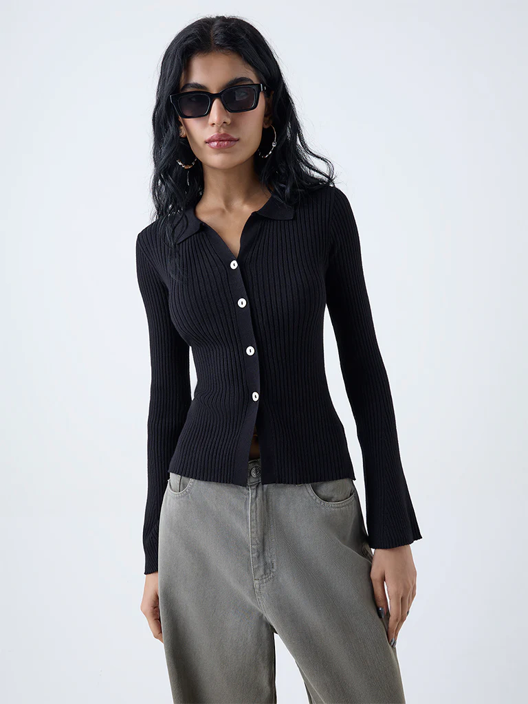 Nuon Black Self-Striped Top
