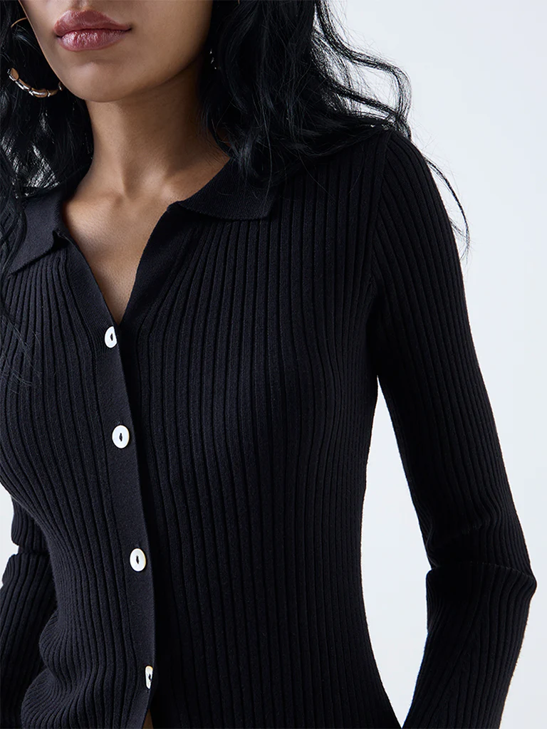 Nuon Black Self-Striped Top - Image 3